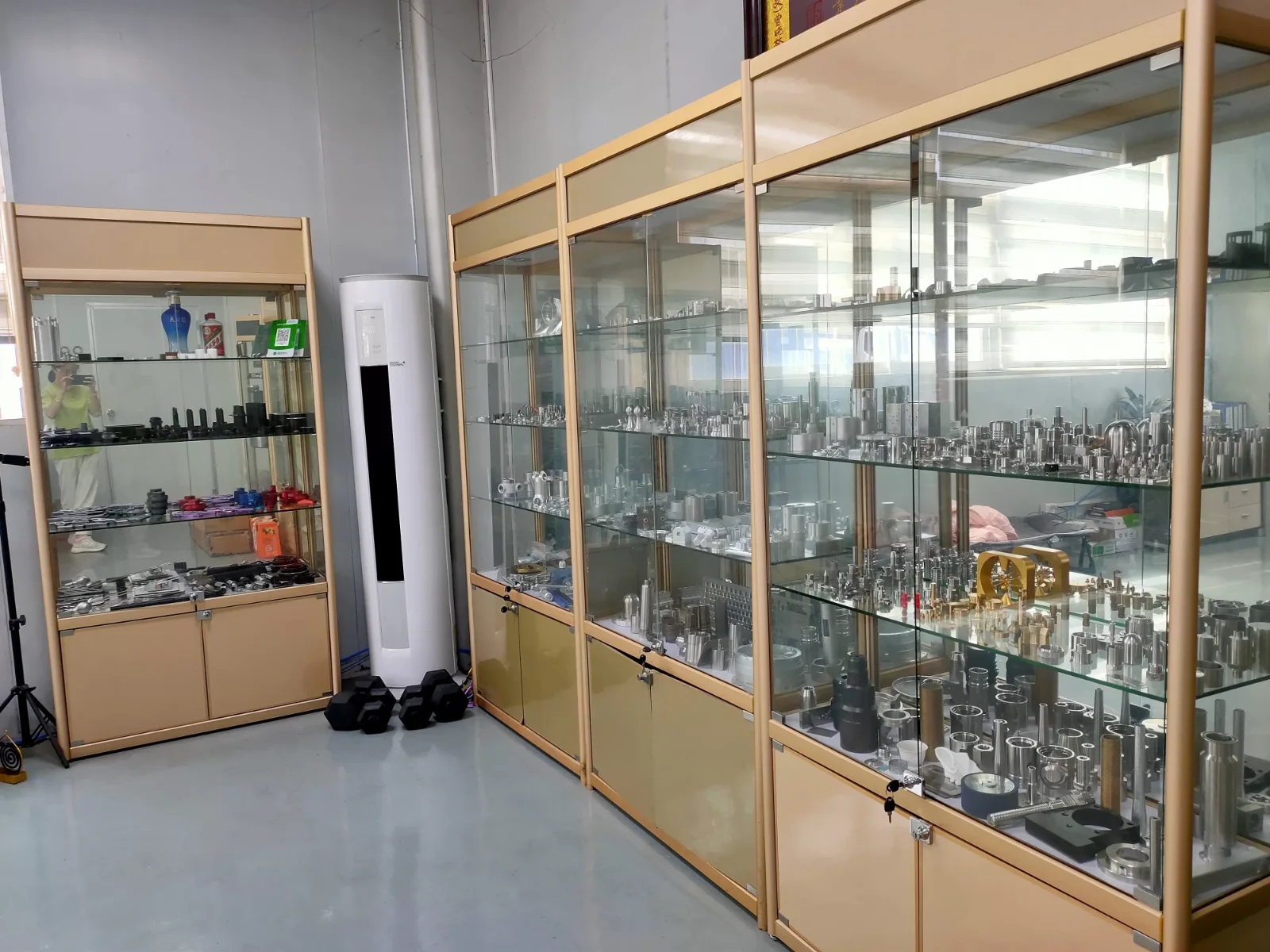 Sample room with cabinets of retained customer parts